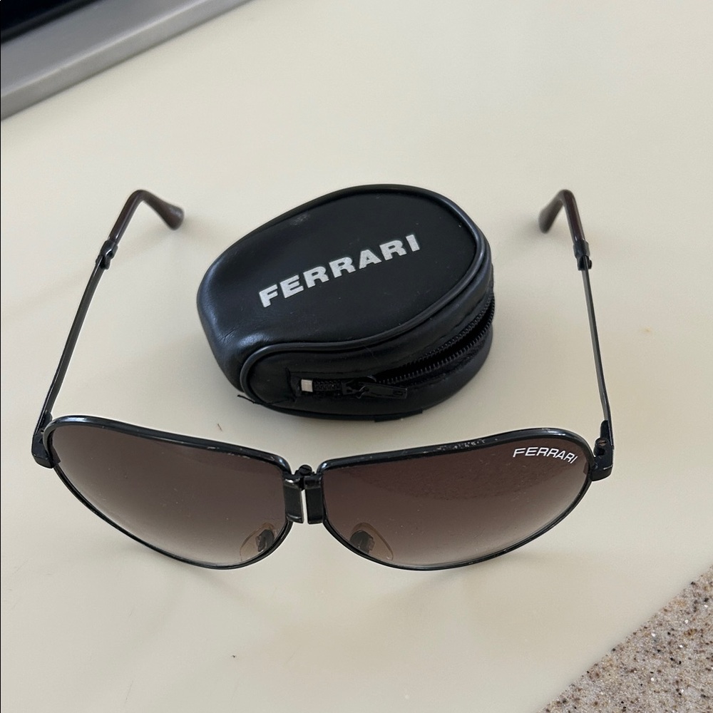Vintage Ferrari Black and Brown Sunglasses with Case